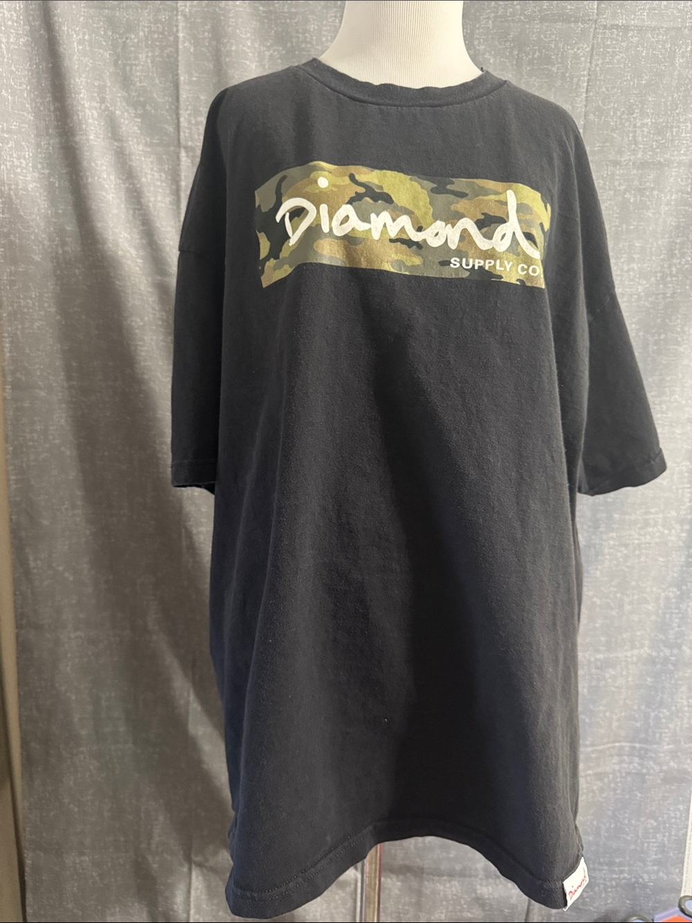 Diamond Supply Co. Black Tee with Green Camo Script